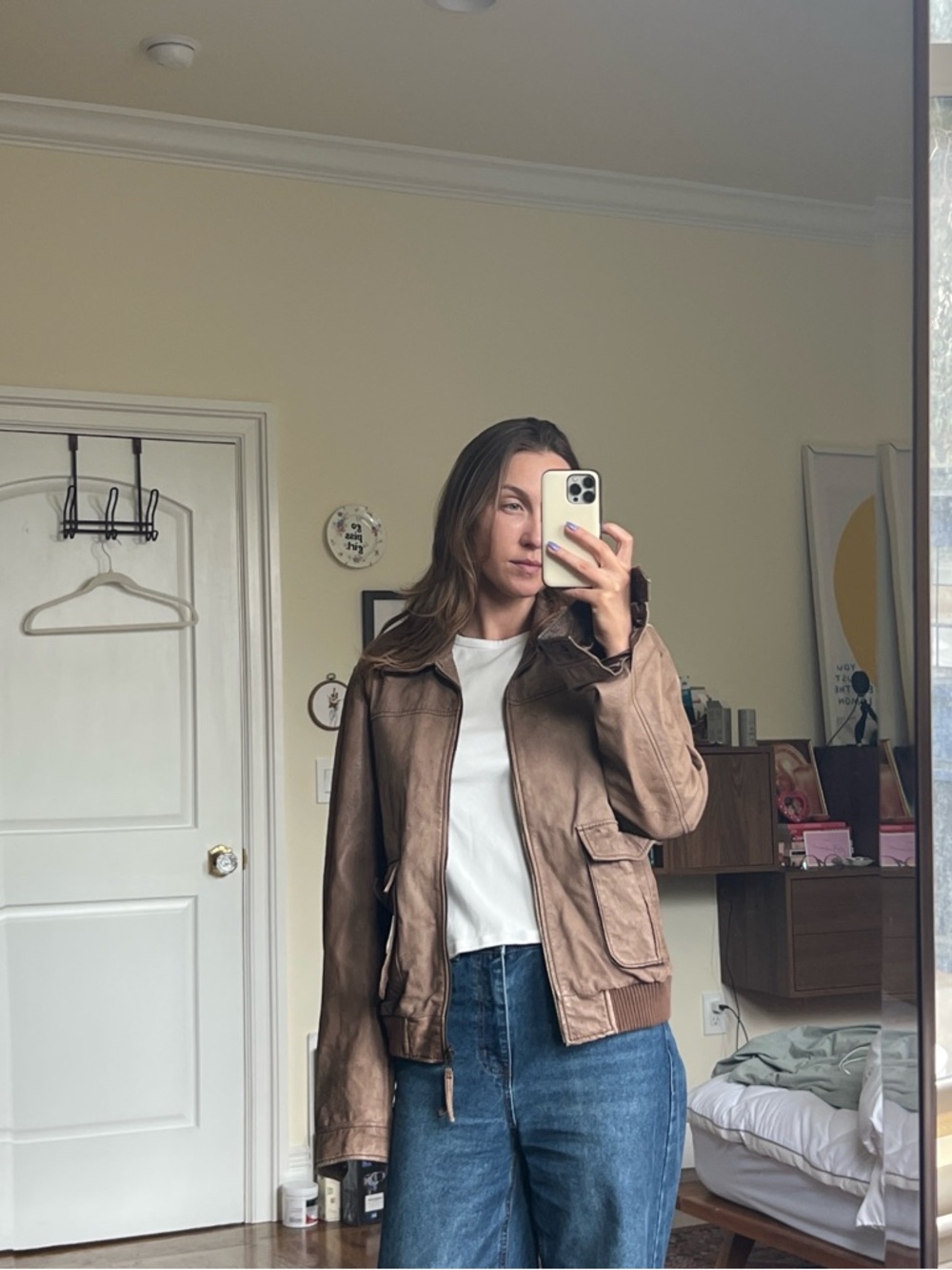 Brown Faux Leather Bomber Jacket - Women